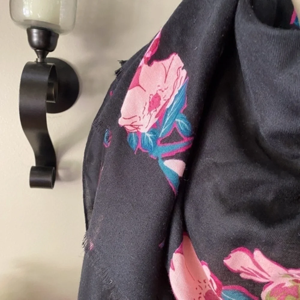 Anthropologie Black Floral Oversized Scarf